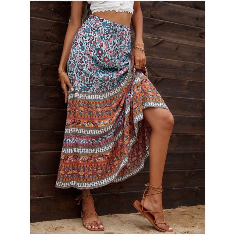 Bohemian Floral Maxi Skirt  L